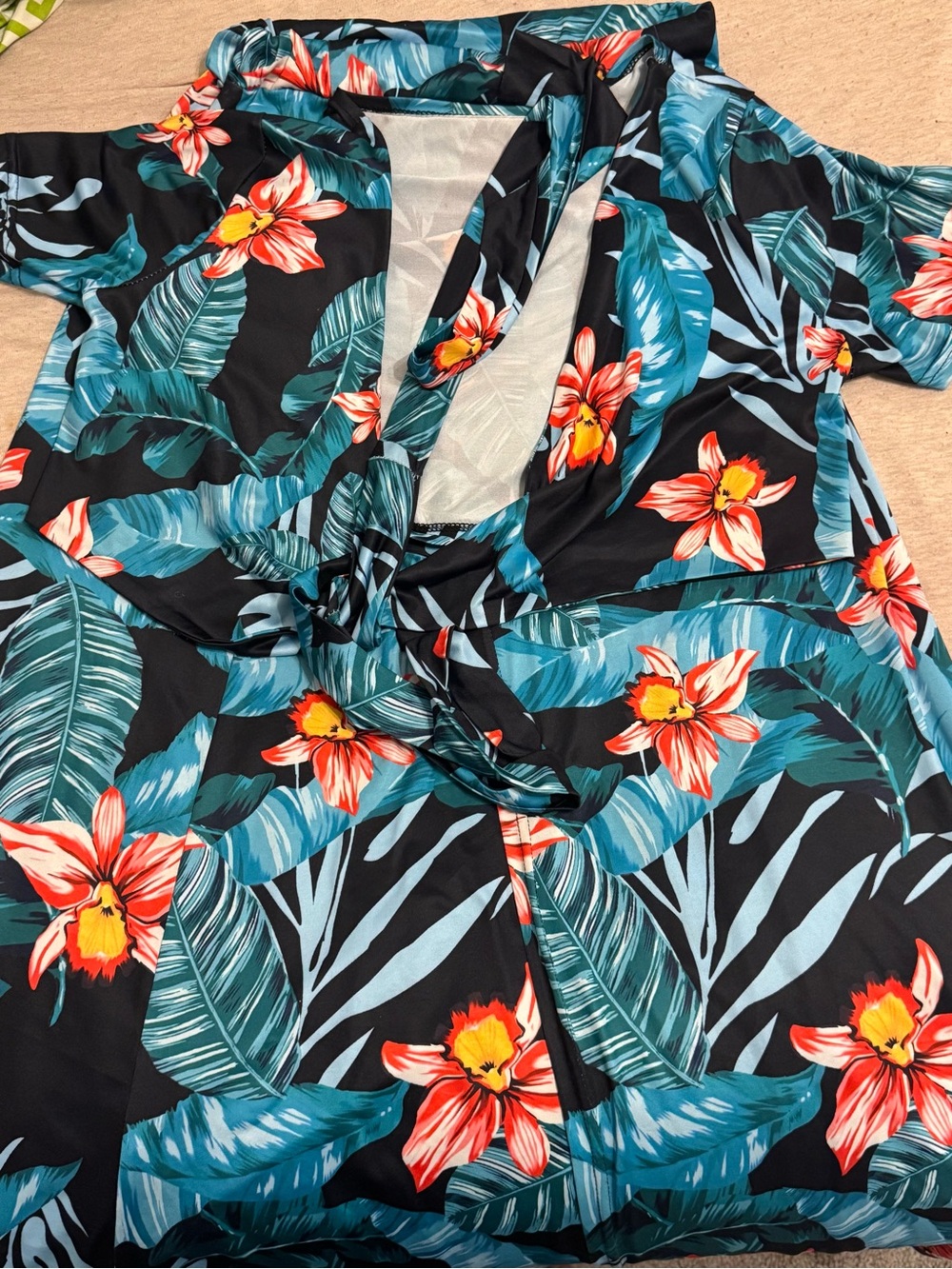 Floral Wrap Crop Top - Black with Teal & Red Floral Print Skirt Set